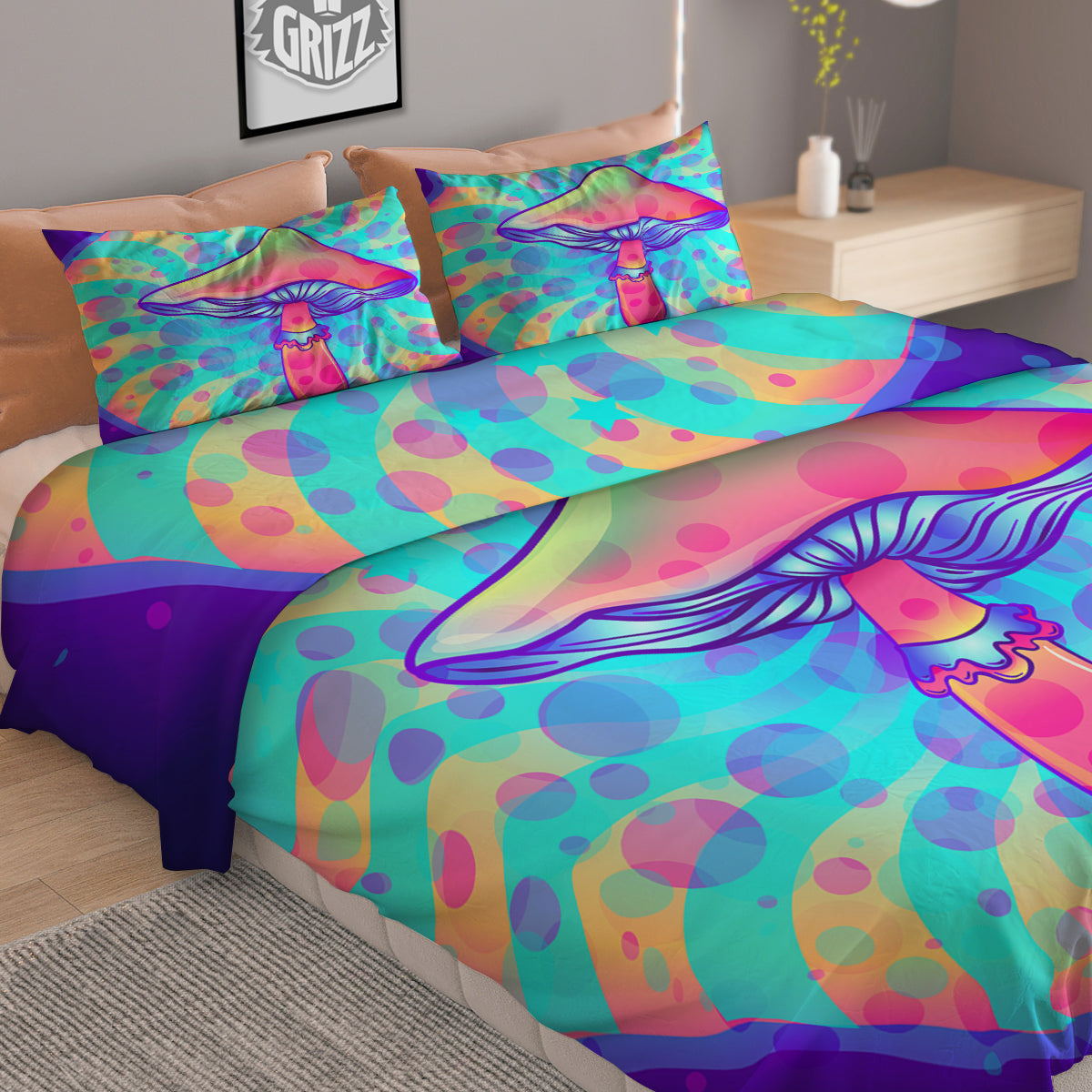 Mushrooms Psychedelic Print Duvet Cover Bedding Set