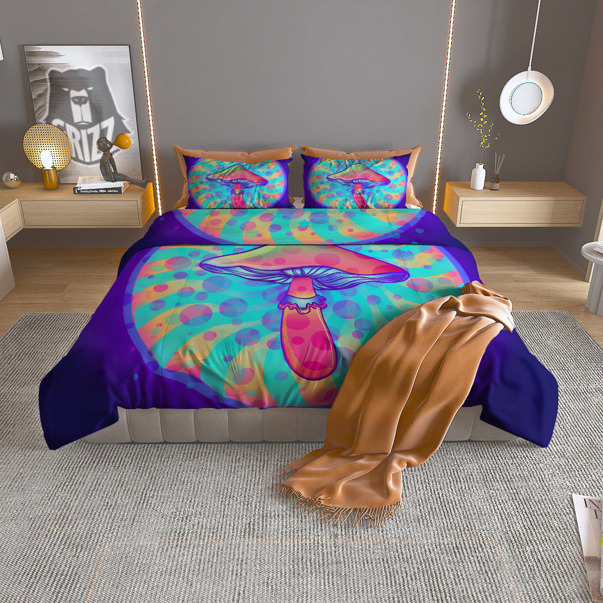 Mushrooms Psychedelic Print Duvet Cover Bedding Set