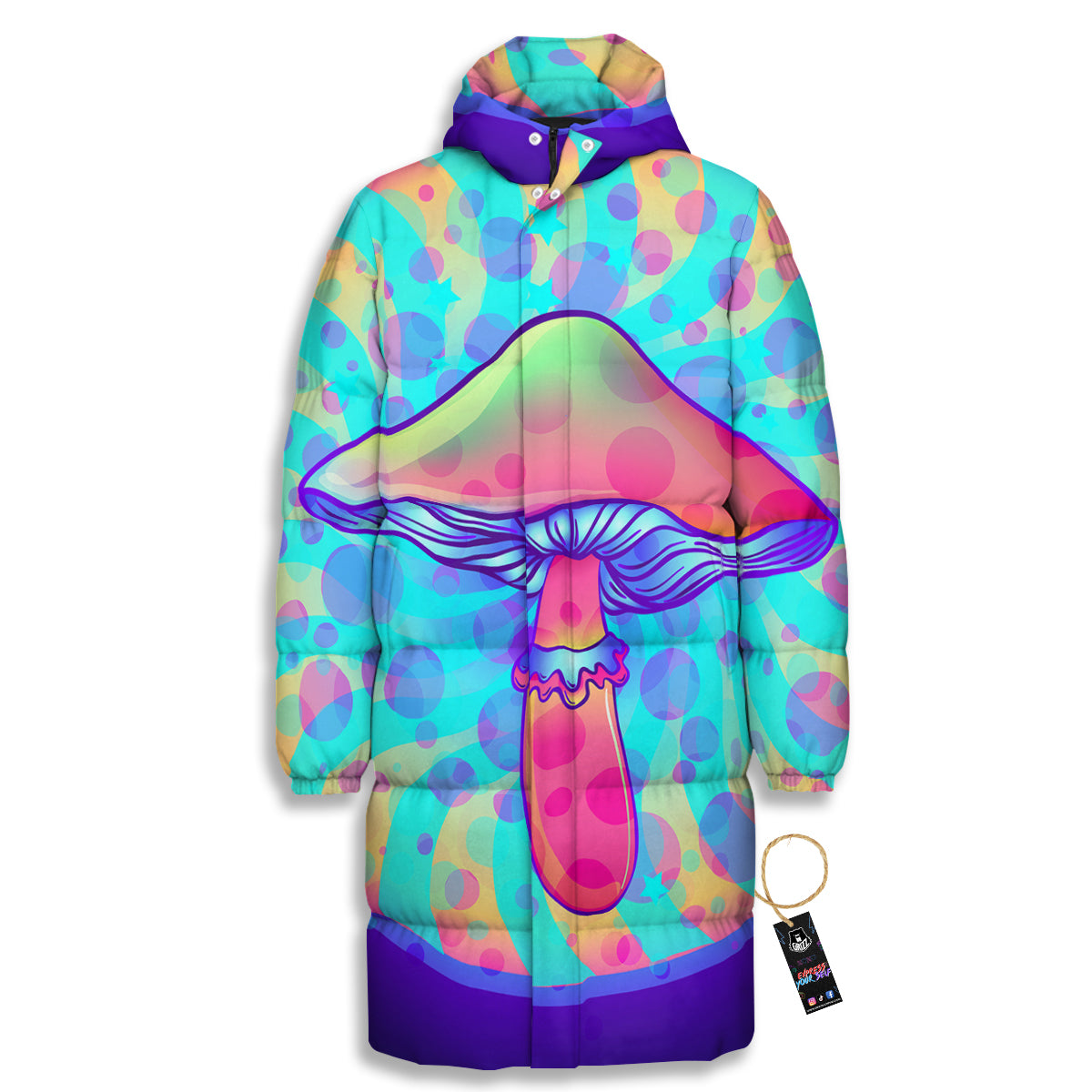Mushrooms Psychedelic Print Long Down Jacket-grizzshop