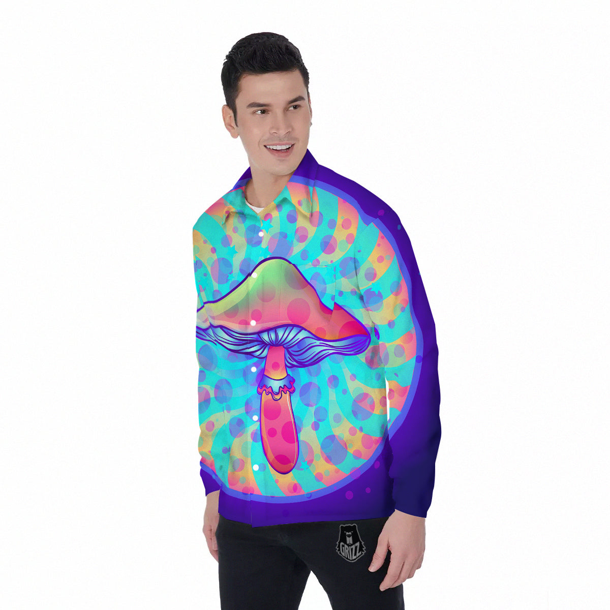 Mushrooms Psychedelic Print Men's Long Sleeve Shirts-grizzshop