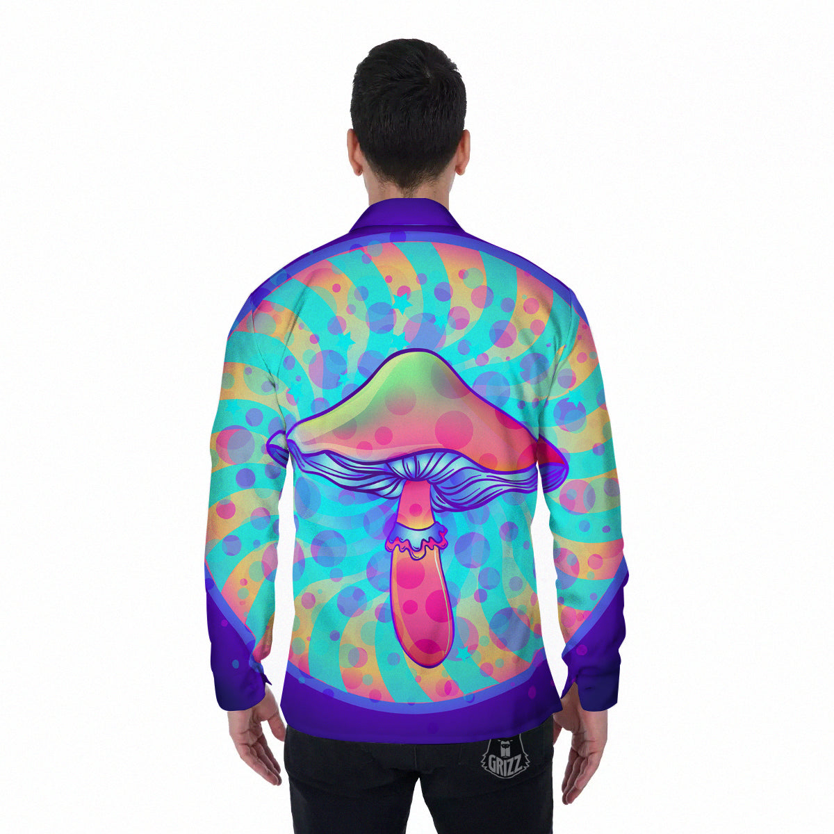 Mushrooms Psychedelic Print Men's Long Sleeve Shirts-grizzshop