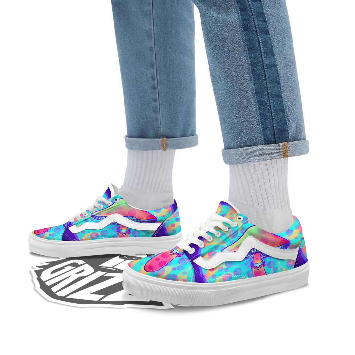 Mushrooms Psychedelic Print Skate Shoes-grizzshop