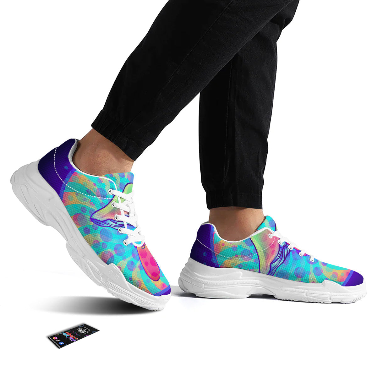 Mushrooms Psychedelic Print White Chunky Shoes-grizzshop