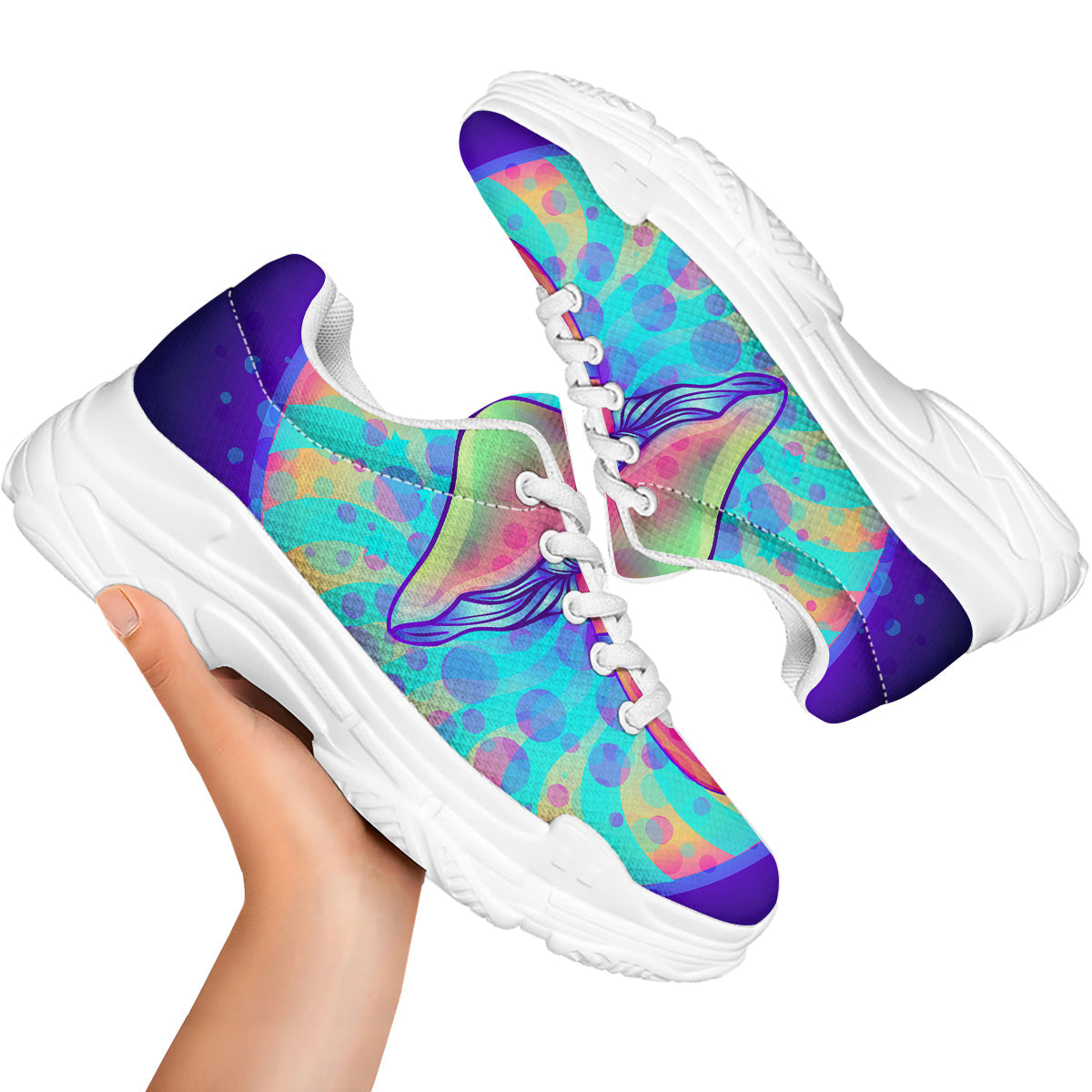 Mushrooms Psychedelic Print White Chunky Shoes-grizzshop