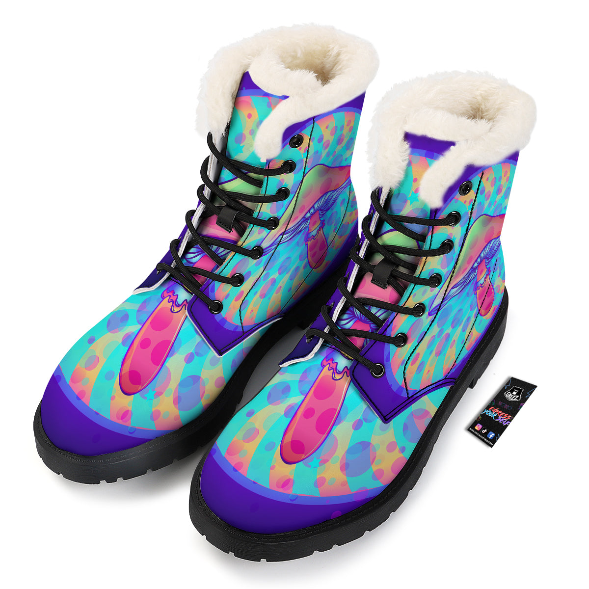 Mushrooms Psychedelic Print Winter Boots-grizzshop