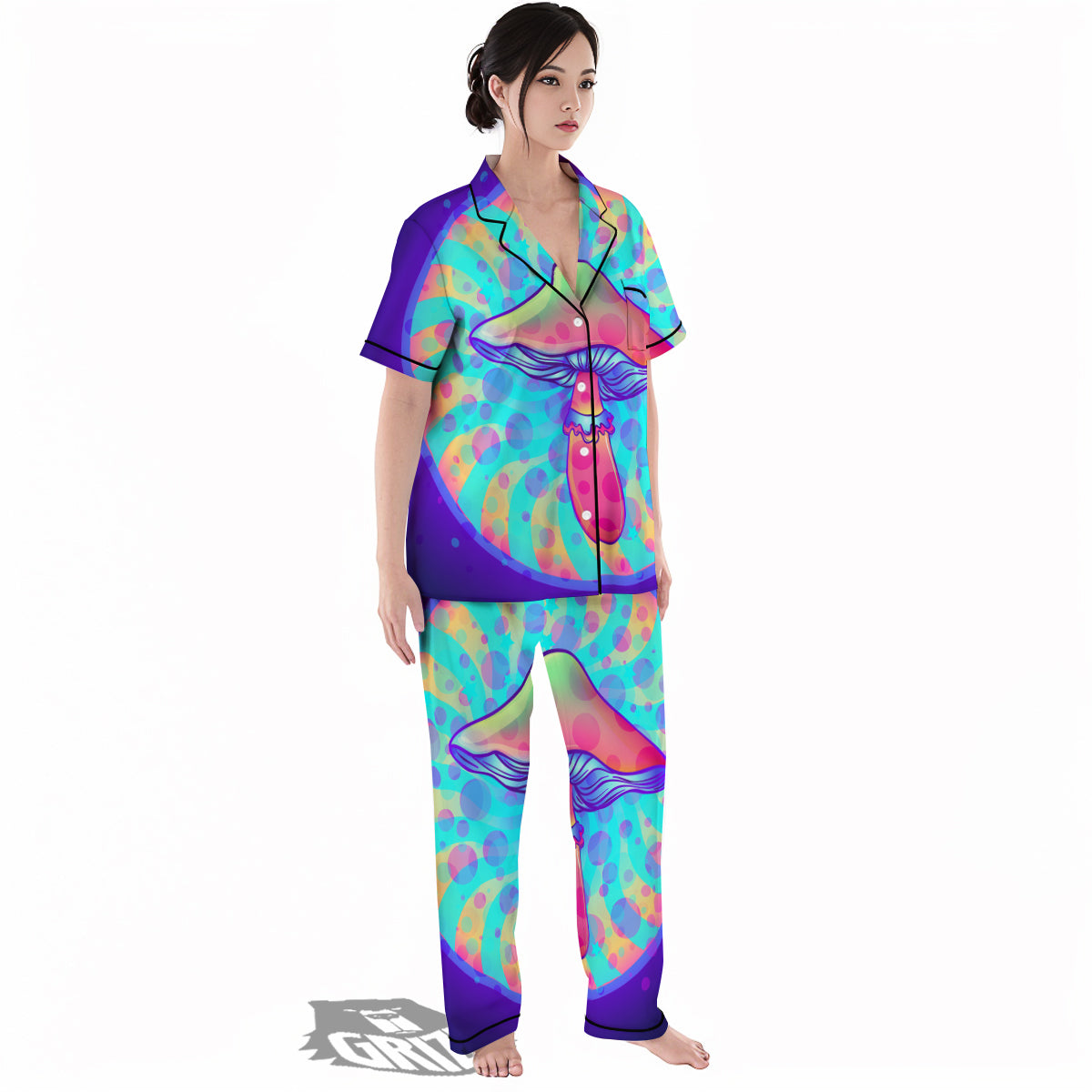 Mushrooms Psychedelic Print Women's Pajamas Set-grizzshop