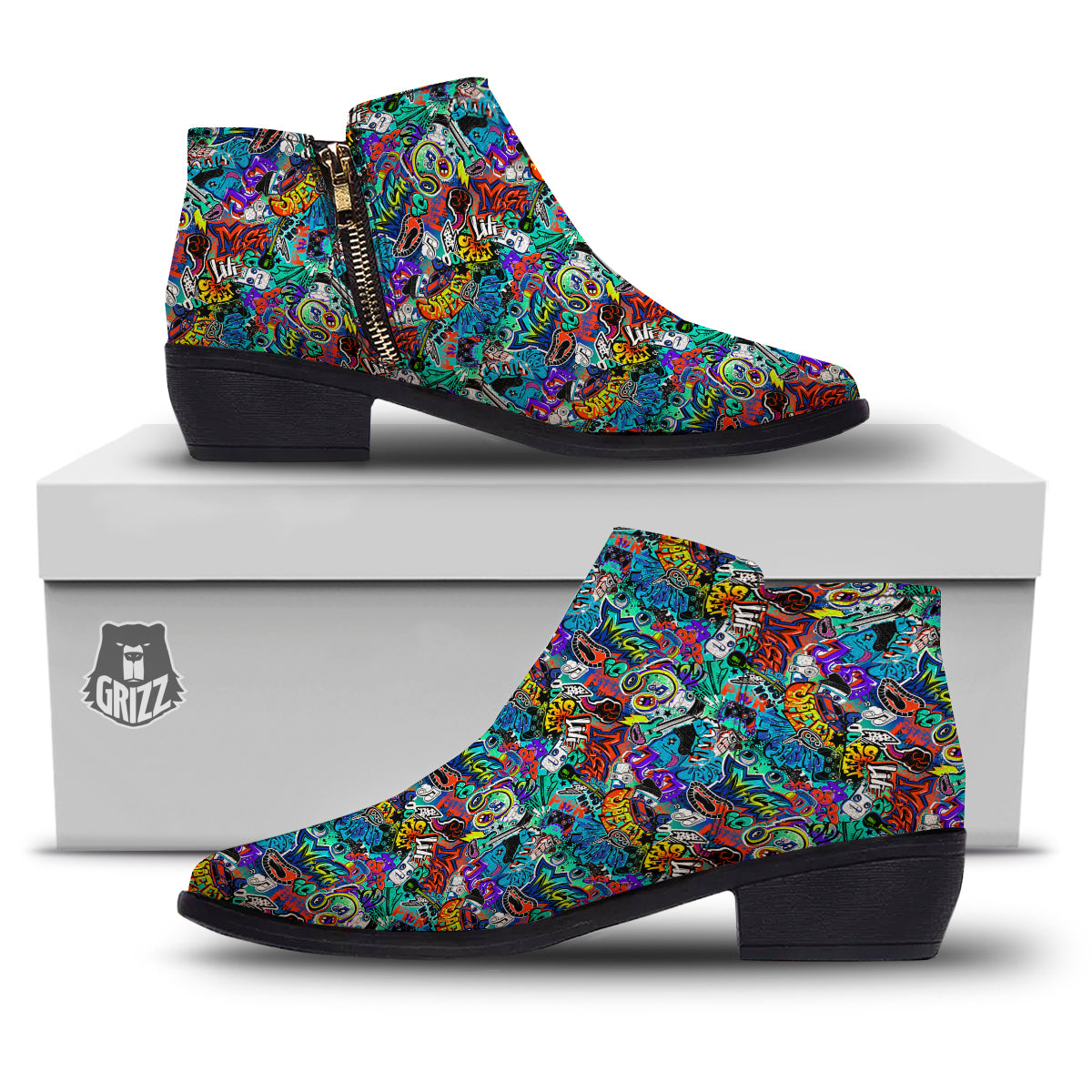 Music Abstract Print Pattern Ankle Boots-grizzshop