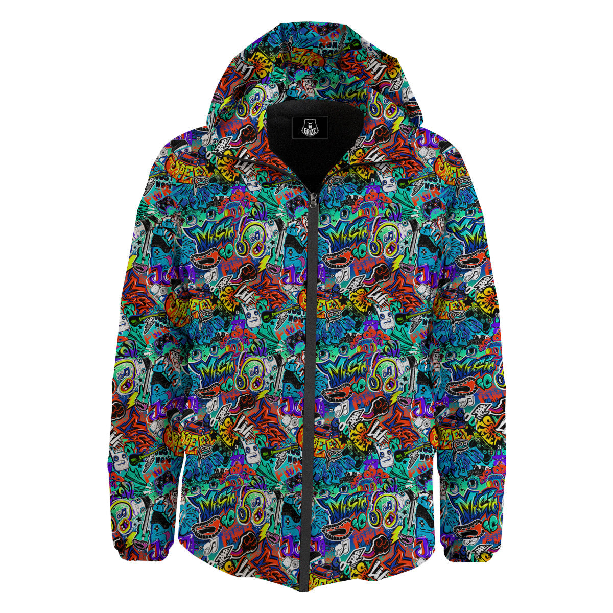 Music Abstract Print Pattern Down Jacket-grizzshop