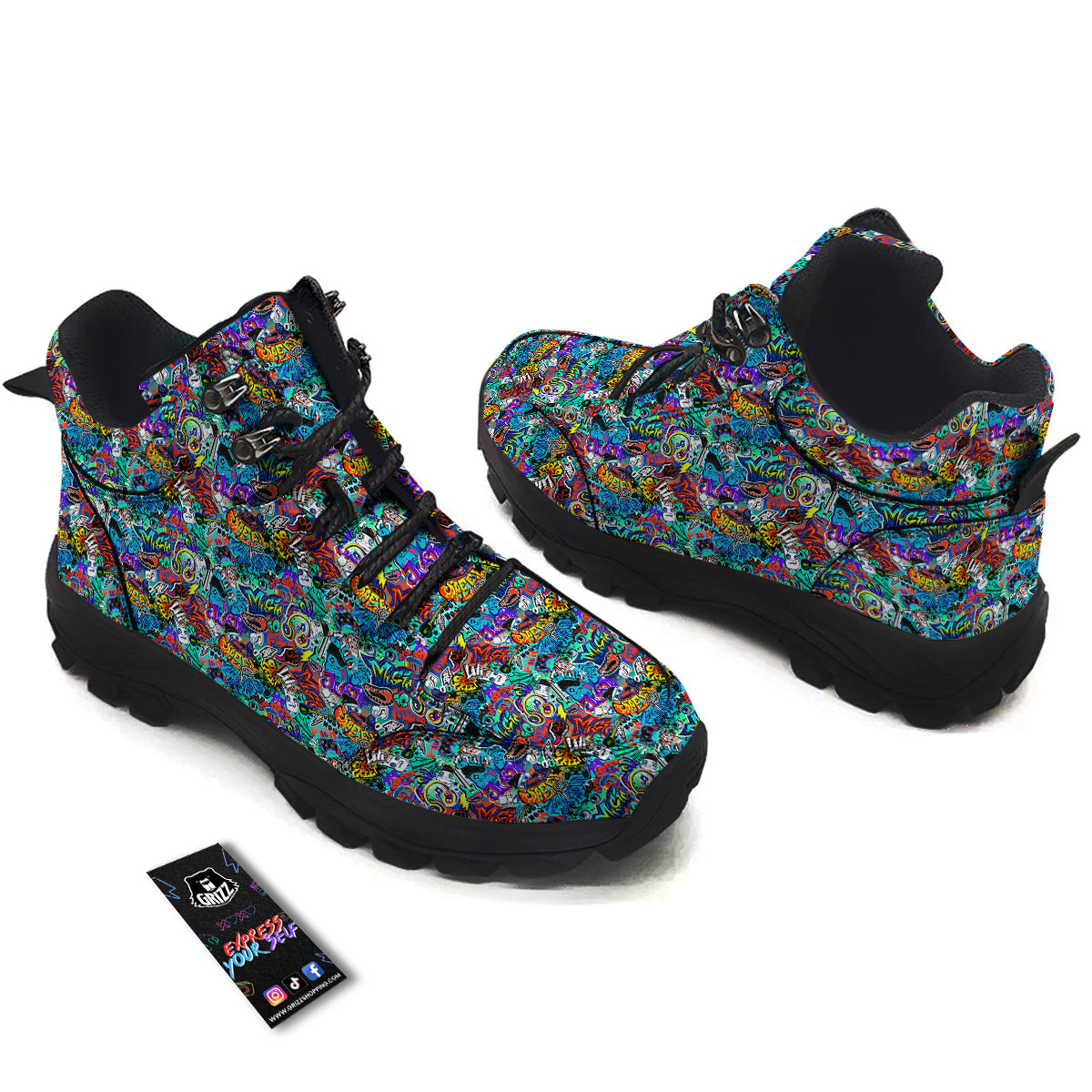 Music Abstract Print Pattern Hiking Shoes-grizzshop