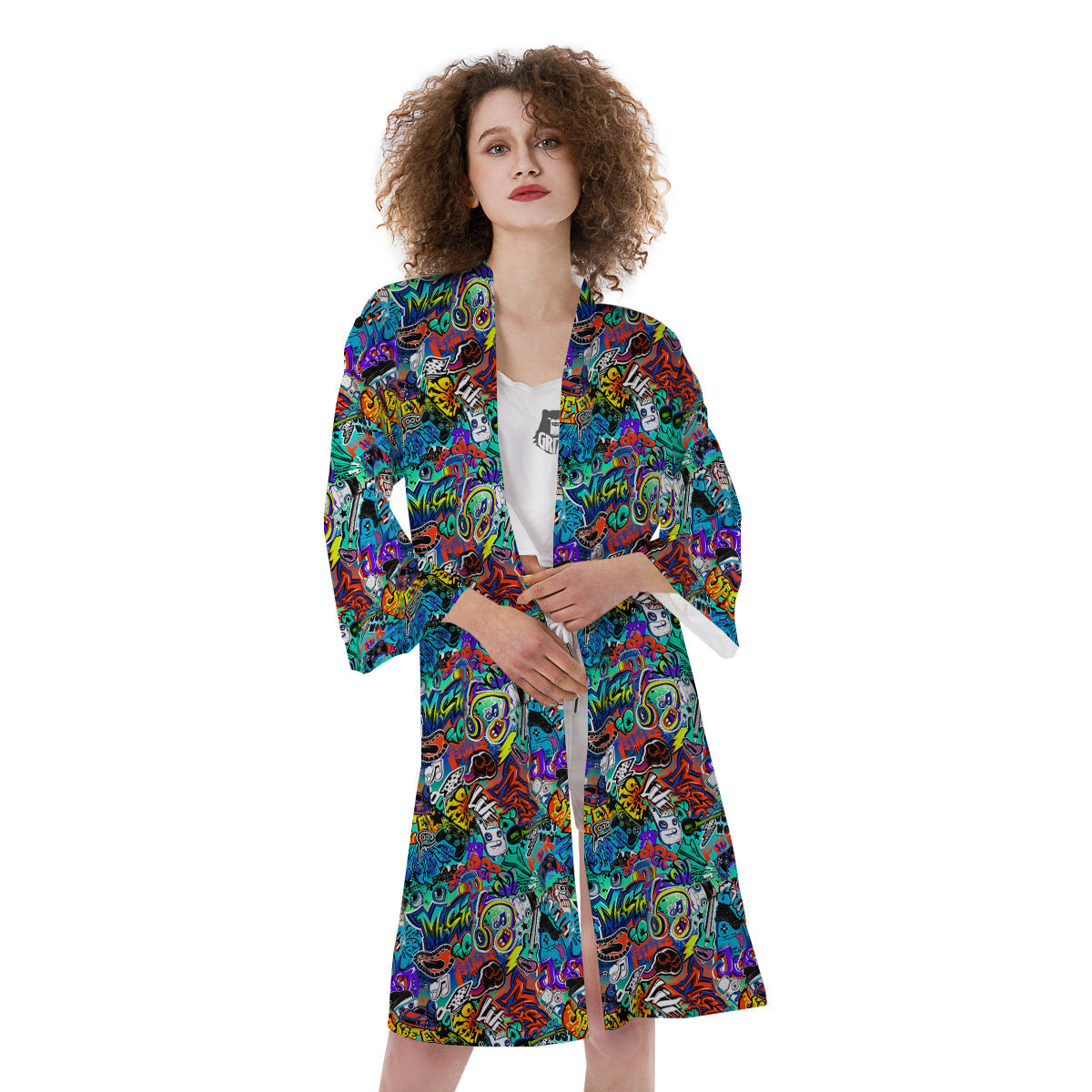Music Abstract Print Pattern Kimono-grizzshop