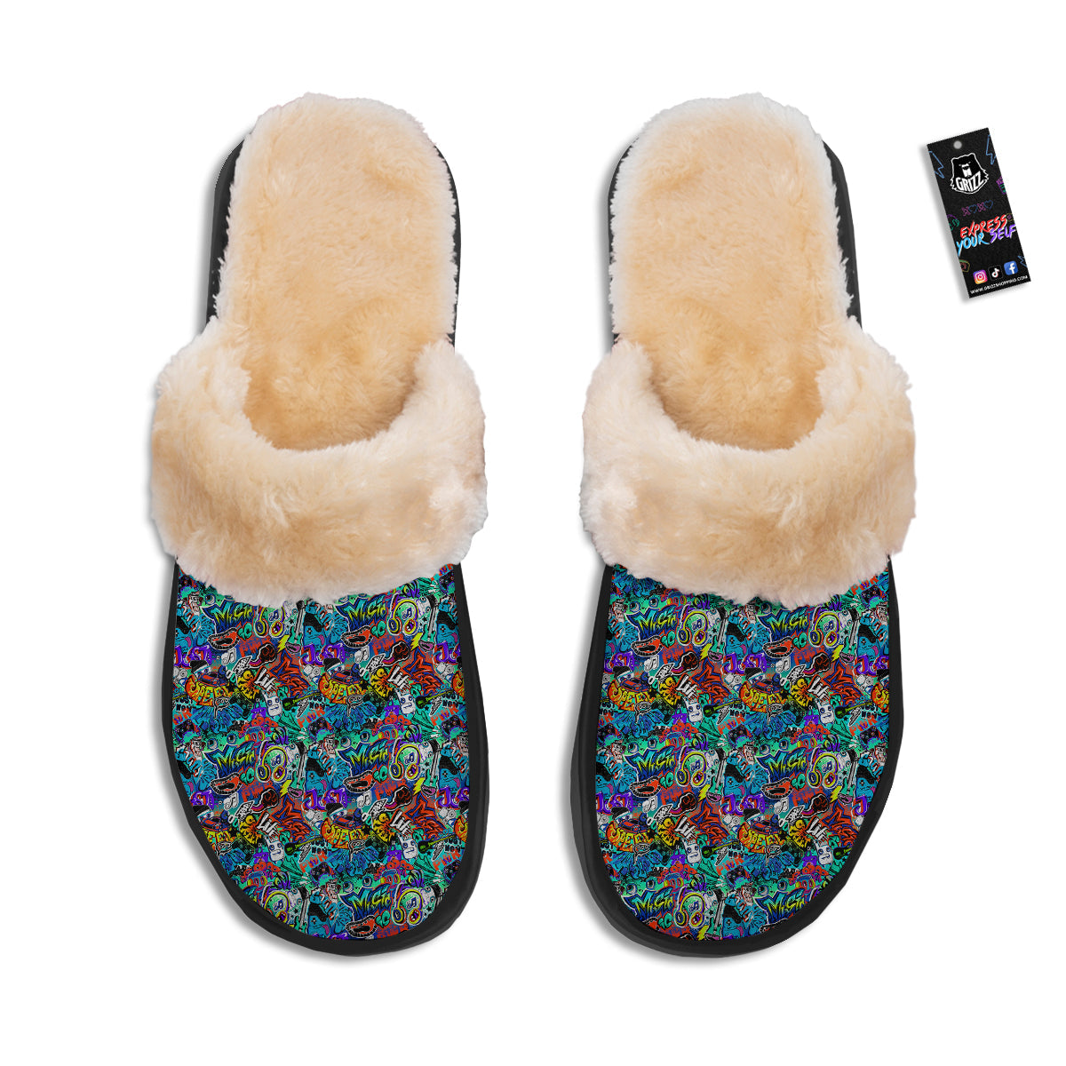 Music Abstract Print Pattern Slippers-grizzshop
