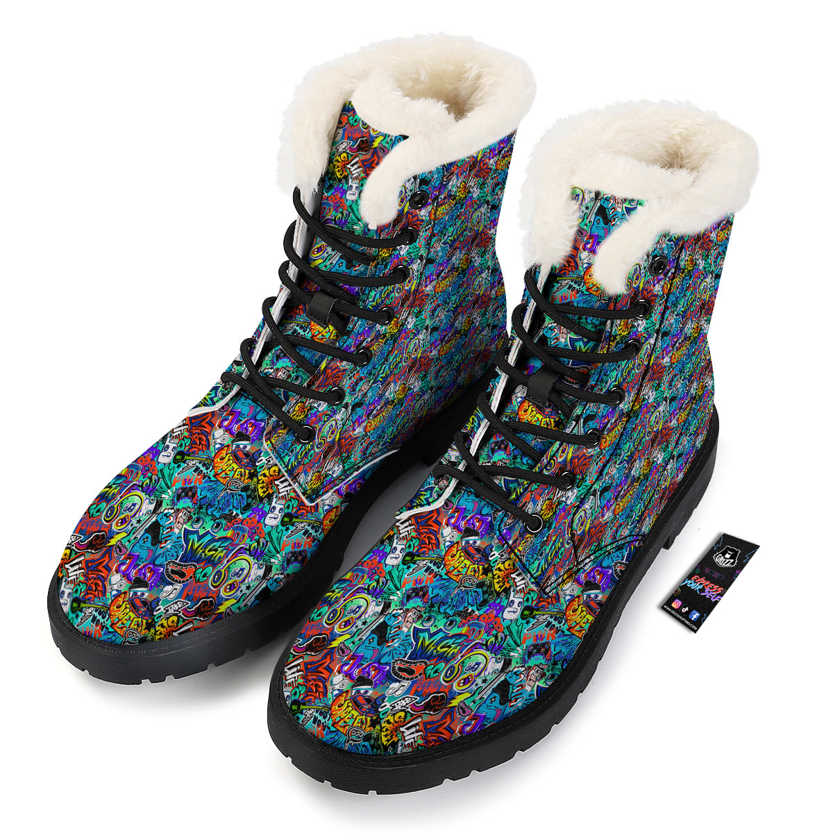 Music Abstract Print Pattern Winter Boots-grizzshop