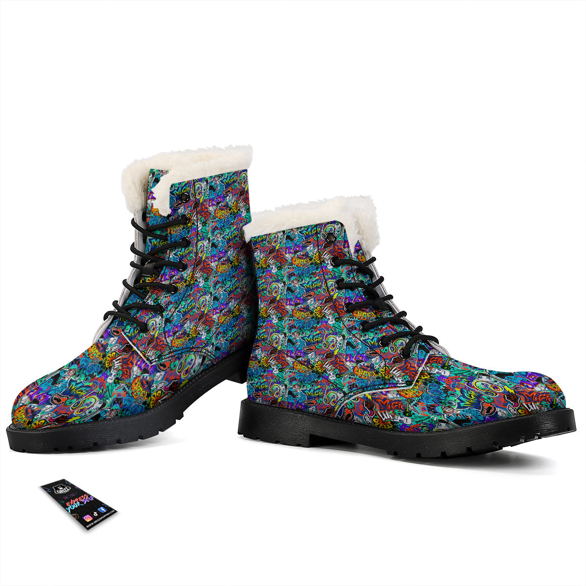 Music Abstract Print Pattern Winter Boots-grizzshop