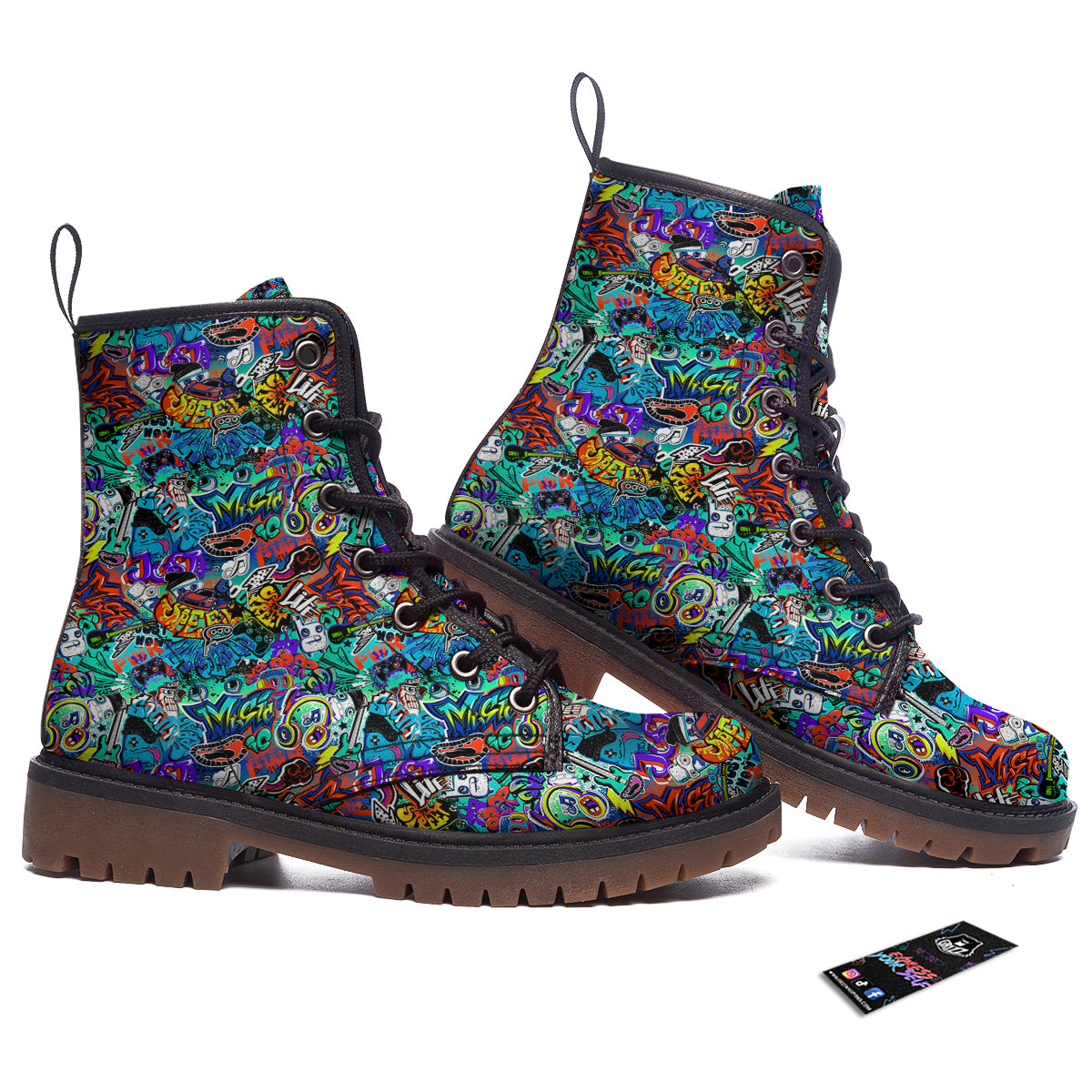Music Abstract Print Pattern Work Boots-grizzshop