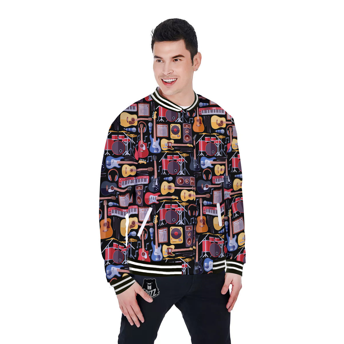 Music Instruments Print Pattern Baseball Jacket-grizzshop