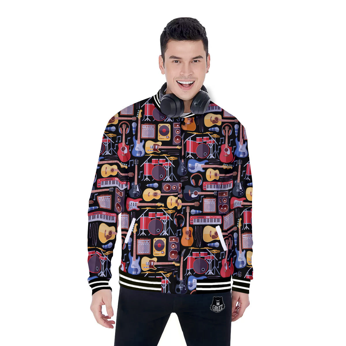 Music Instruments Print Pattern Baseball Jacket-grizzshop