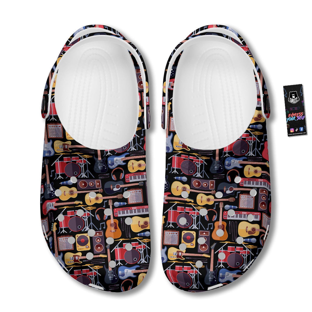 Music Instruments Print Pattern Clog-grizzshop