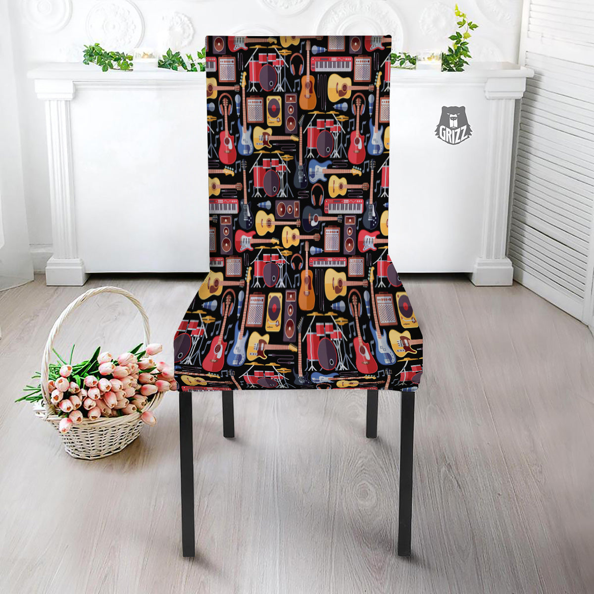 Music Instruments Print Pattern Dining Chair Slipcover-grizzshop