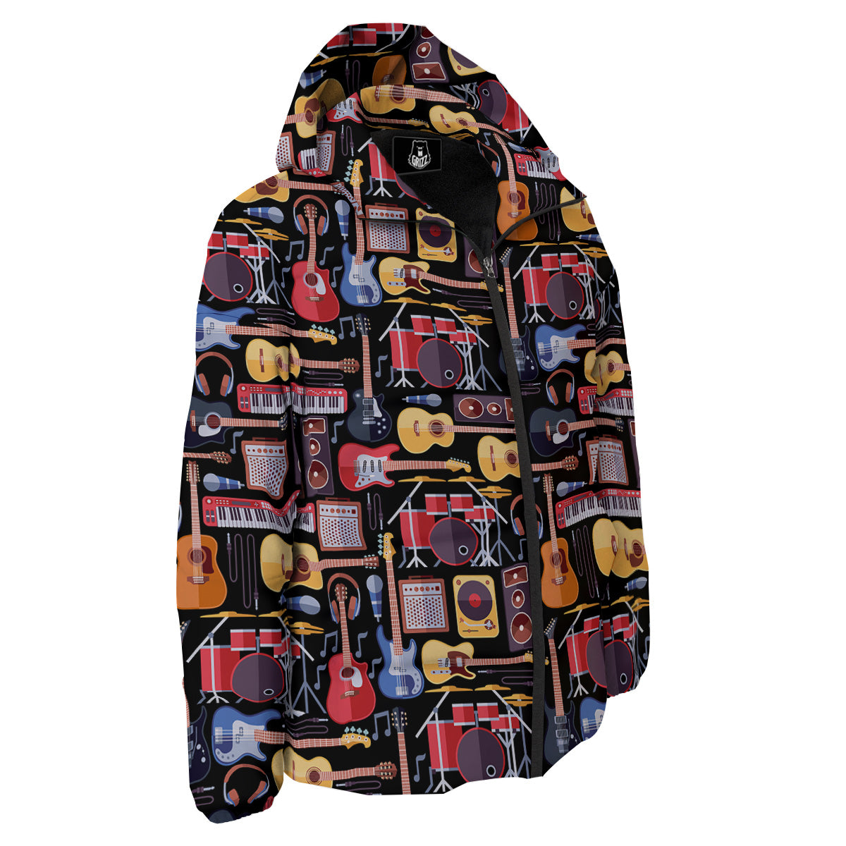 Music Instruments Print Pattern Down Jacket-grizzshop