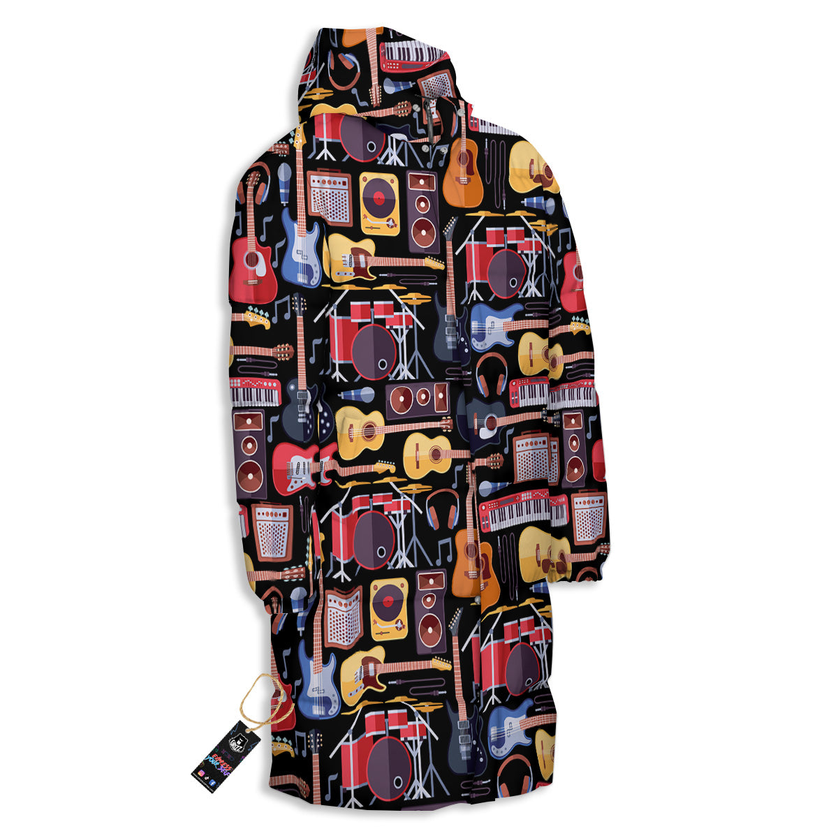 Music Instruments Print Pattern Long Down Jacket-grizzshop