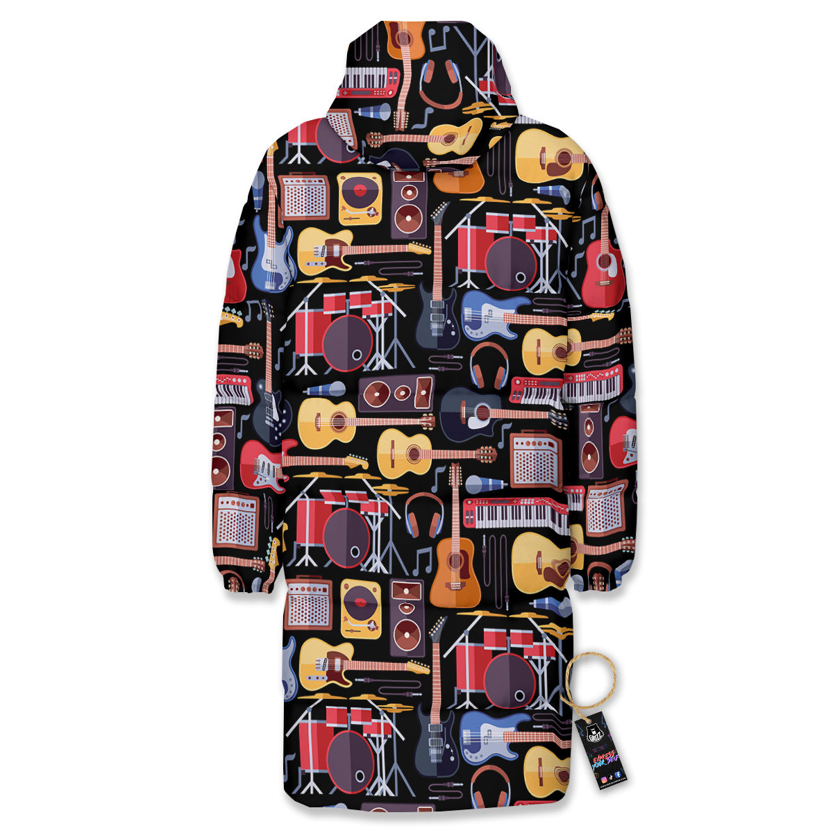 Music Instruments Print Pattern Long Down Jacket-grizzshop
