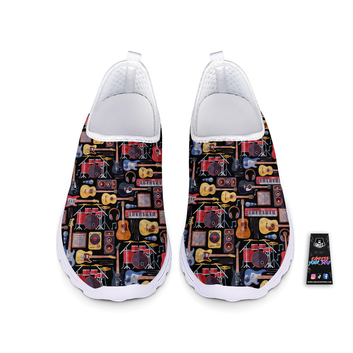 Music Instruments Print Pattern Nurse Shoes-grizzshop