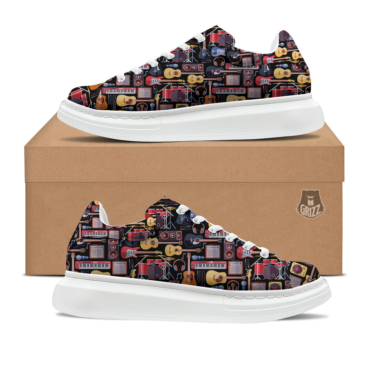 Music Instruments Print Pattern Platform Shoes-grizzshop