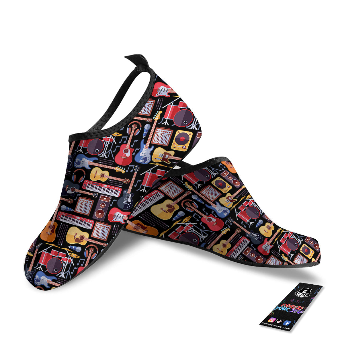Music Instruments Print Pattern Water Shoes-grizzshop