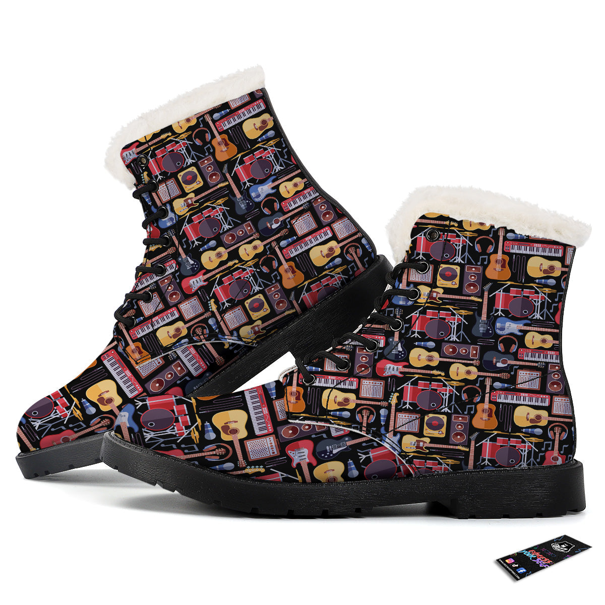 Music Instruments Print Pattern Winter Boots-grizzshop