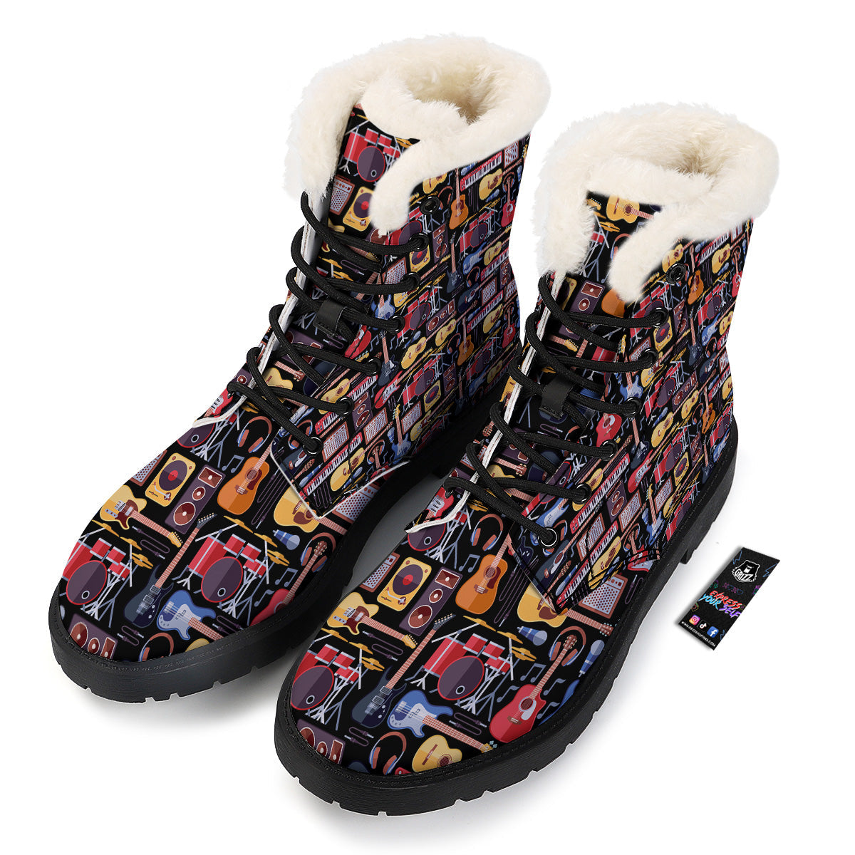 Music Instruments Print Pattern Winter Boots-grizzshop