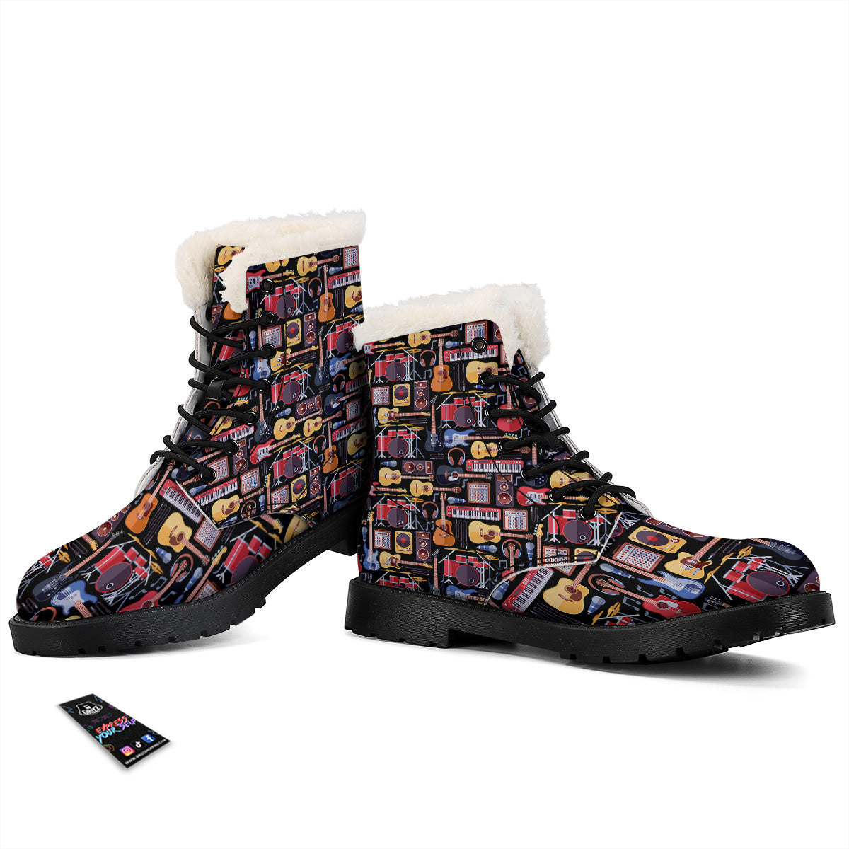 Music Instruments Print Pattern Winter Boots-grizzshop