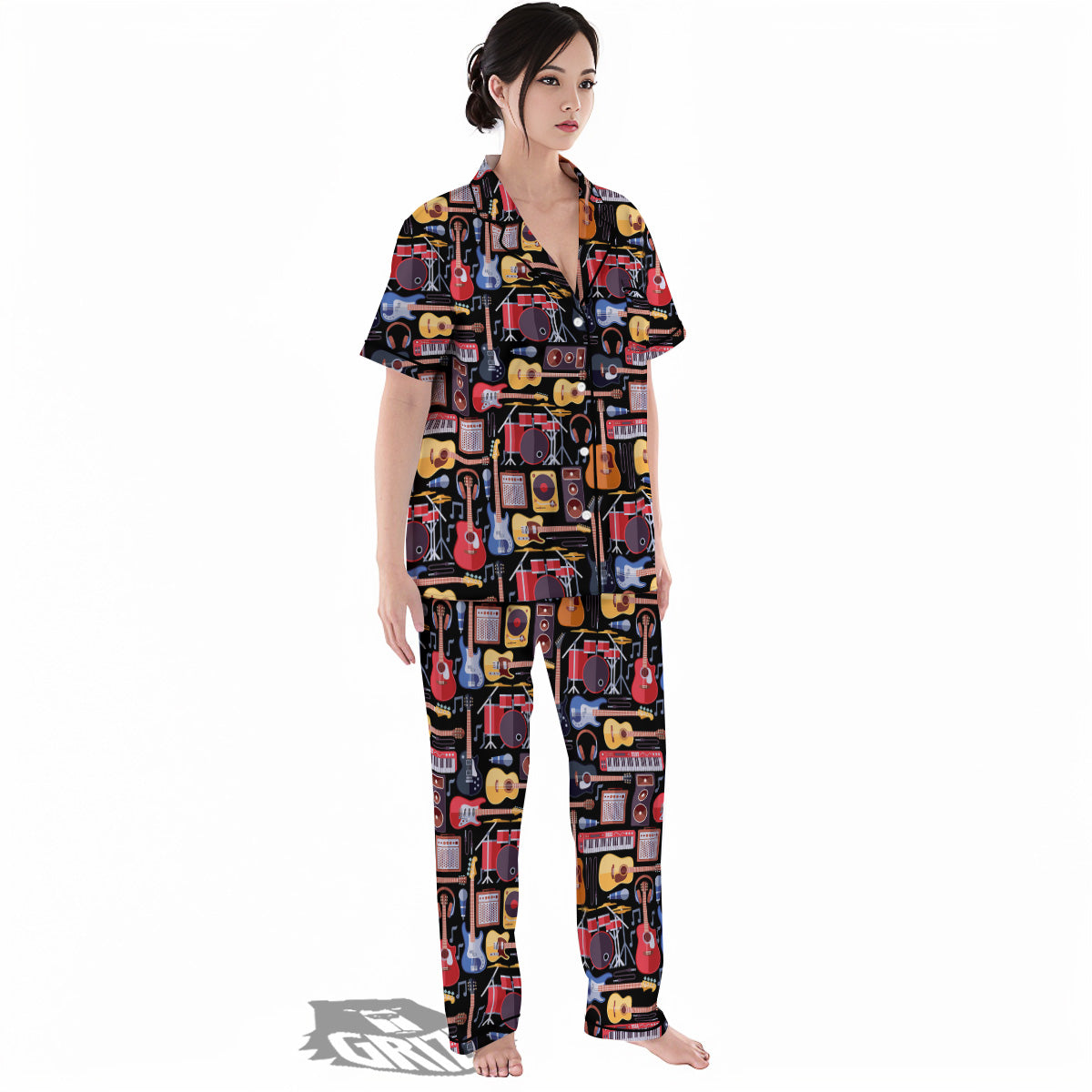 Music Instruments Print Pattern Women's Pajamas Set-grizzshop