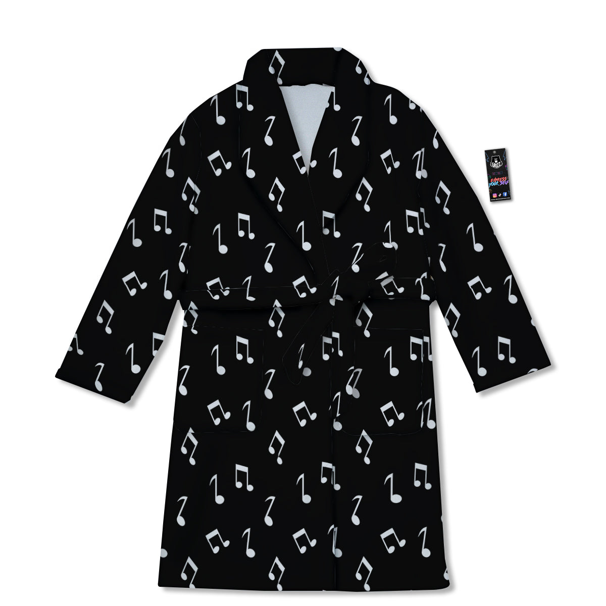 Music Note Black And White Print Pattern Bathrobe-grizzshop