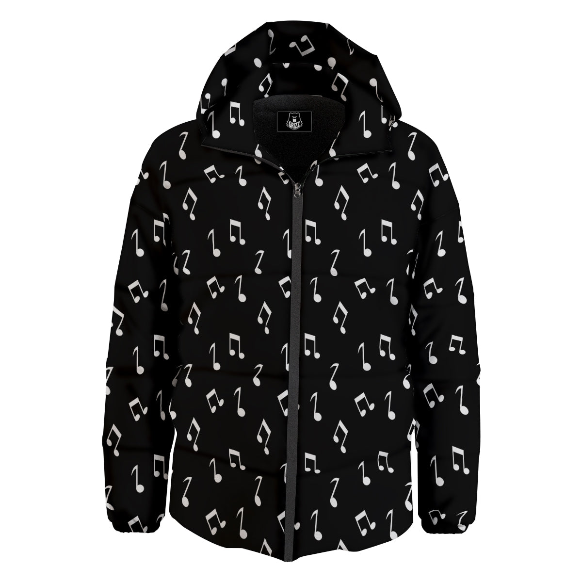 Music Note Black And White Print Pattern Down Jacket-grizzshop