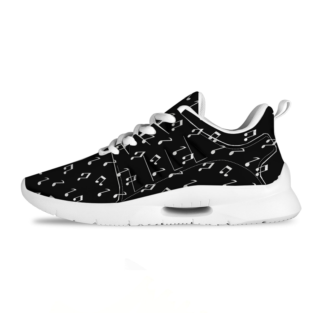 Music Note Black And White Print Pattern Tennis Shoes-grizzshop