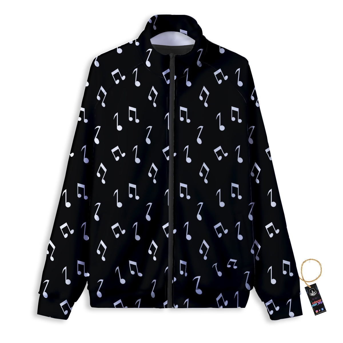 Music Note Black And White Print Pattern Track Jacket-grizzshop