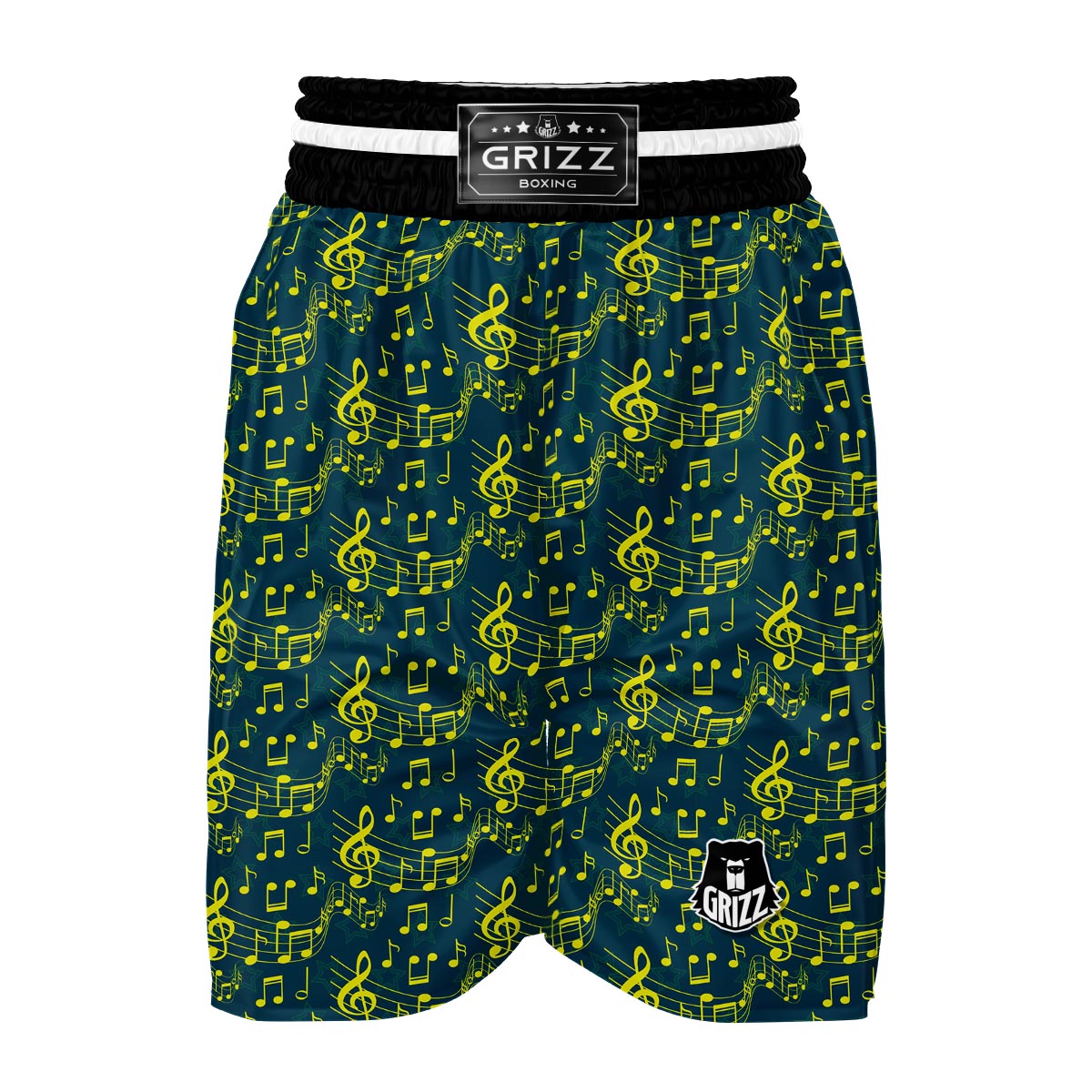 Music Note Pattern Print Boxing Shorts-grizzshop