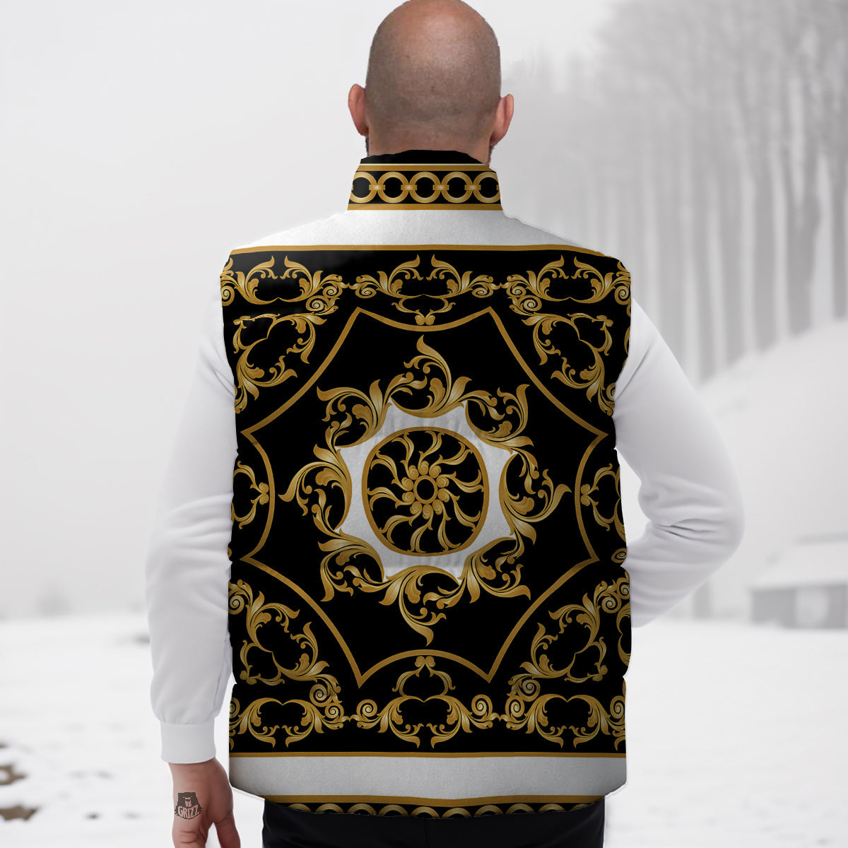 Music Note Pattern Print Down Vest-grizzshop