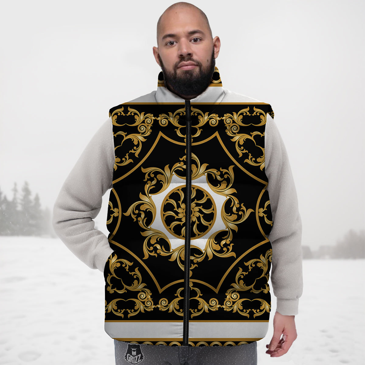 Music Note Pattern Print Down Vest-grizzshop