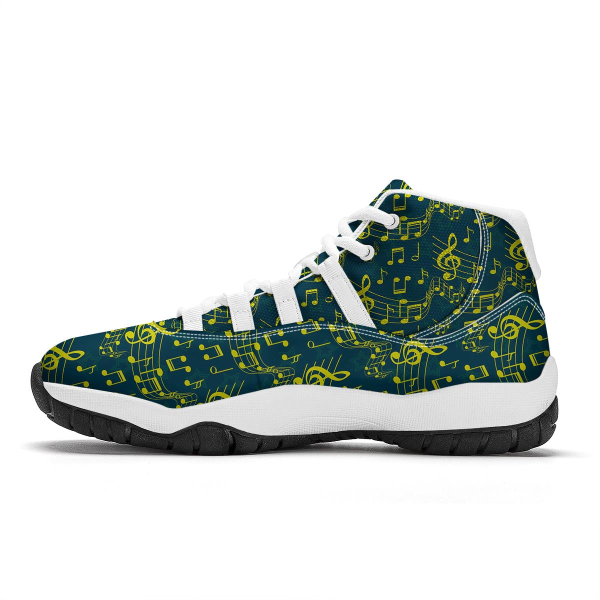 Music Note Pattern Print White Bball Shoes-grizzshop