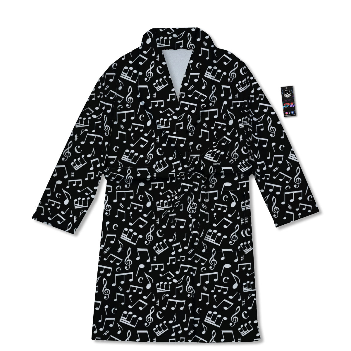 Music Note White And Black Print Pattern Bathrobe-grizzshop