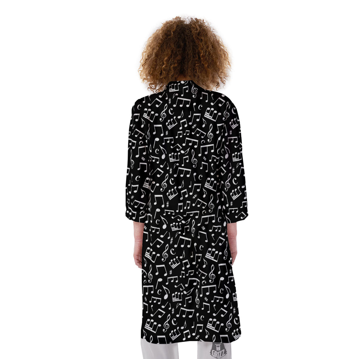 Music Note White And Black Print Pattern Kimono-grizzshop