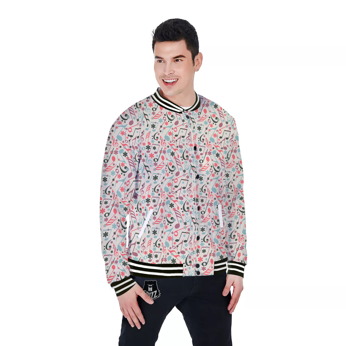 Music Notes Cute Print Pattern Baseball Jacket-grizzshop