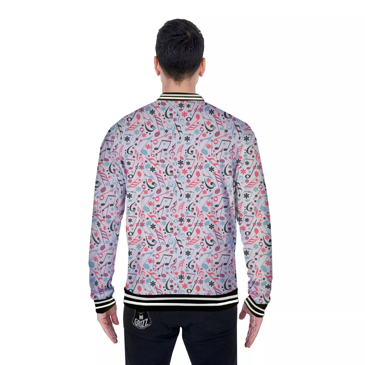 Music Notes Cute Print Pattern Baseball Jacket-grizzshop