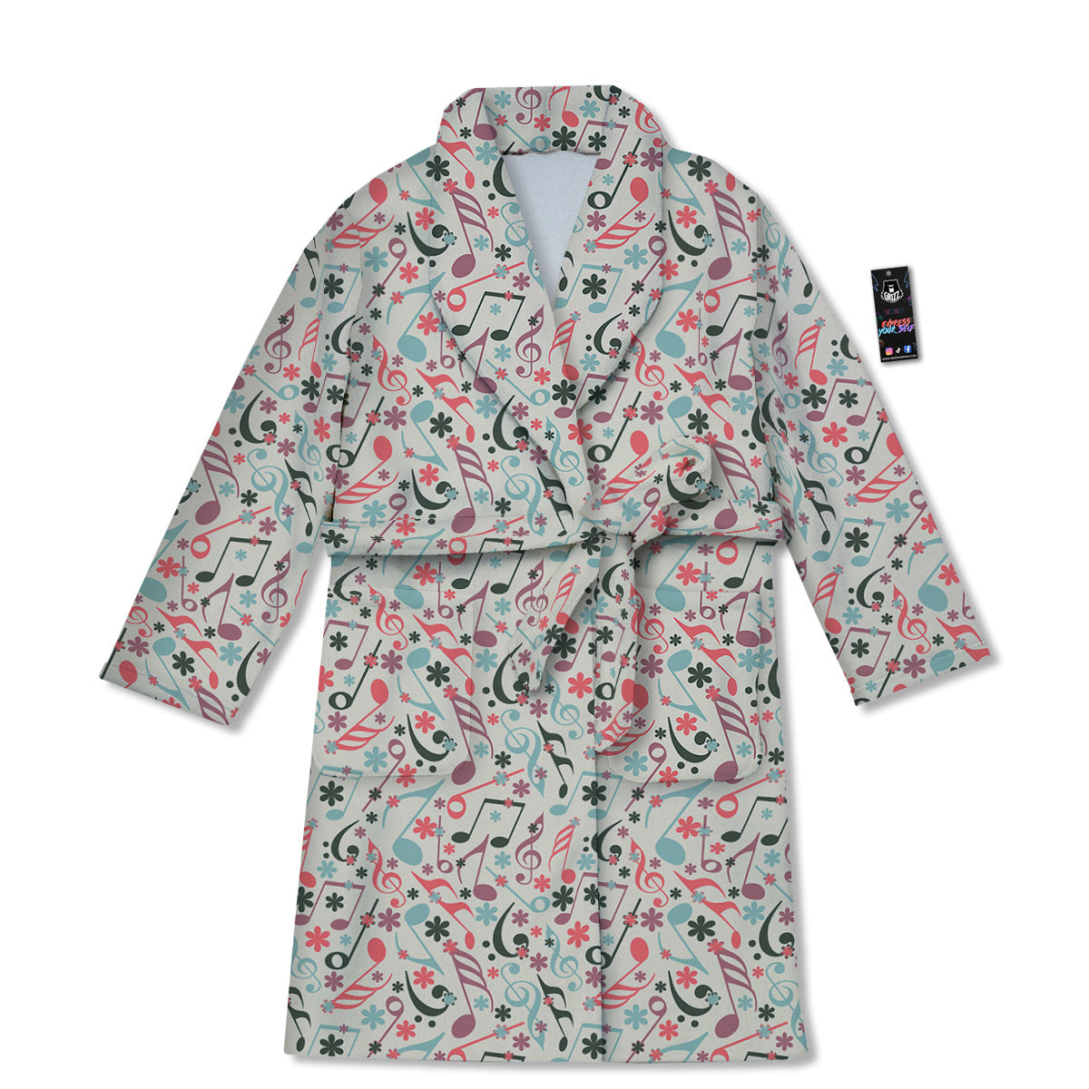 Music Notes Cute Print Pattern Bathrobe-grizzshop