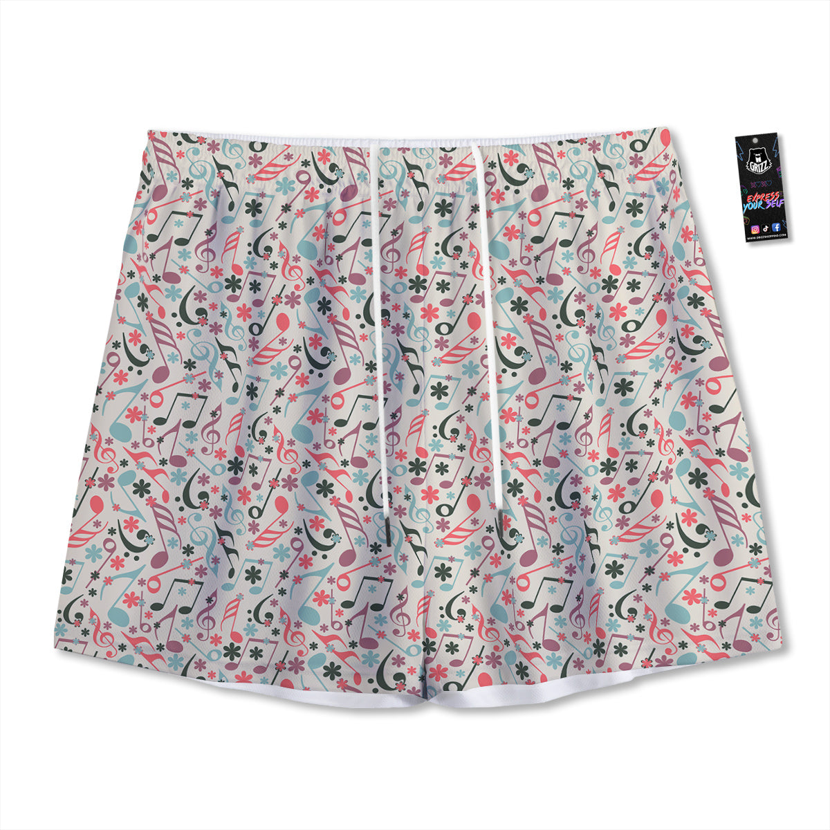 Music Notes Cute Print Pattern Mesh Shorts-grizzshop