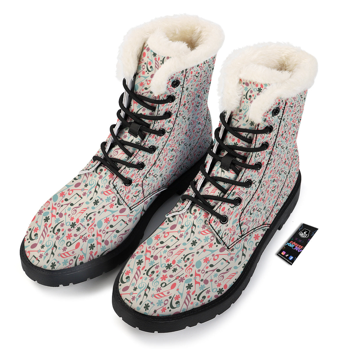 Music Notes Cute Print Pattern Winter Boots-grizzshop