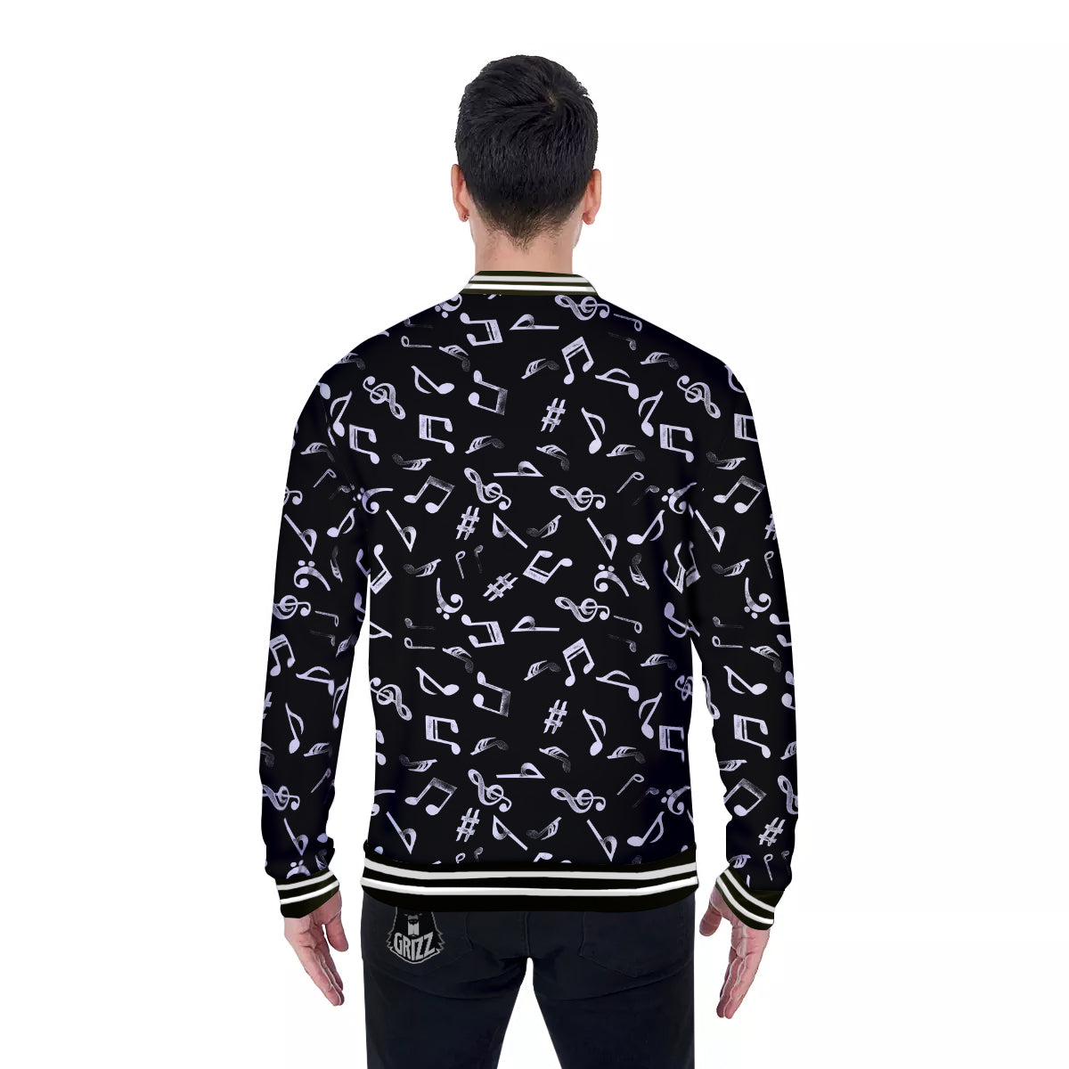 Music Notes Watercolor Print Pattern Baseball Jacket-grizzshop