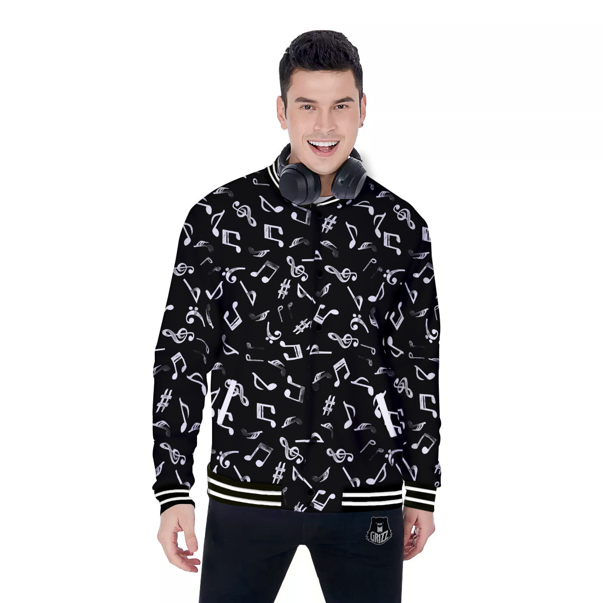 Music Notes Watercolor Print Pattern Baseball Jacket-grizzshop