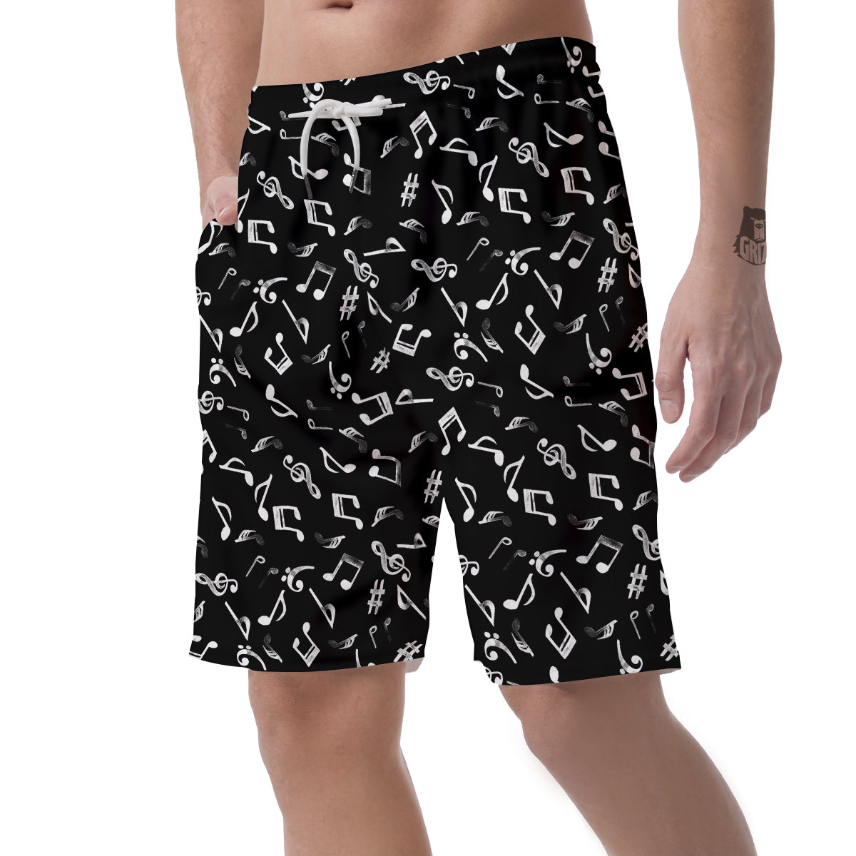 Music Notes Watercolor Print Pattern Men's Shorts-grizzshop